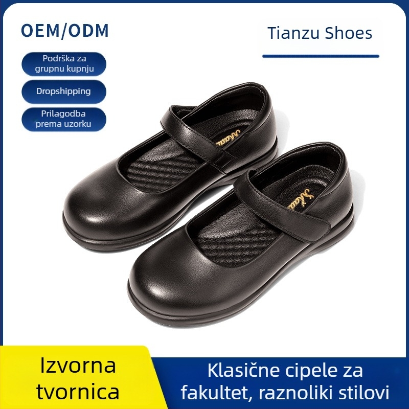 Dječje kožne cipele za djevojčice, crne, ljeto, protuklizne, s Velcro zatvaračem, školske princeze cipele