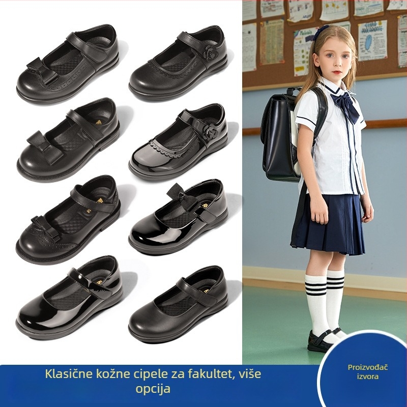 Dječje kožne cipele za djevojčice, crne, ljeto, protuklizne, s Velcro zatvaračem, školske princeze cipele