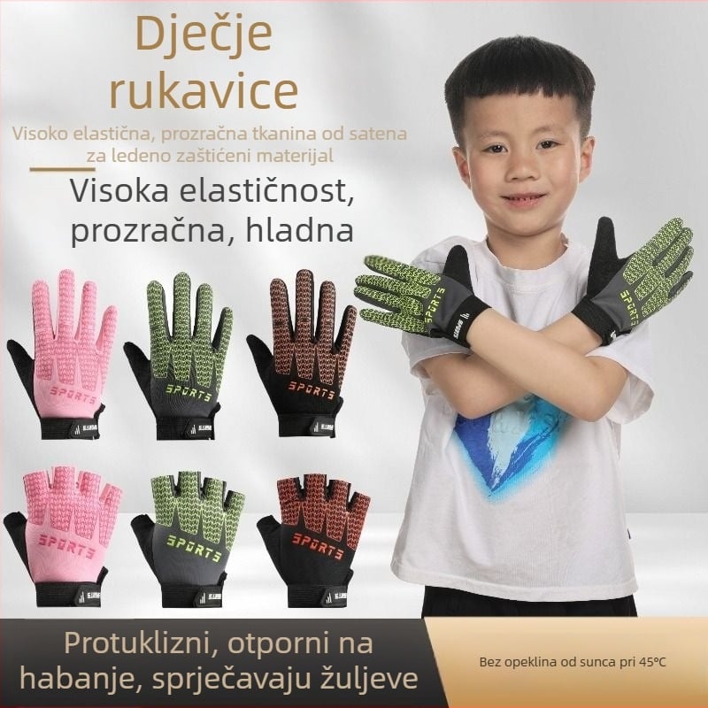 Dječje vanjske sportske rukavice – protuklizne, prozračne, otporne na habanje, poliester, rukavice s pola prsta, za dob 4–12 godina, ljeto i jesen
