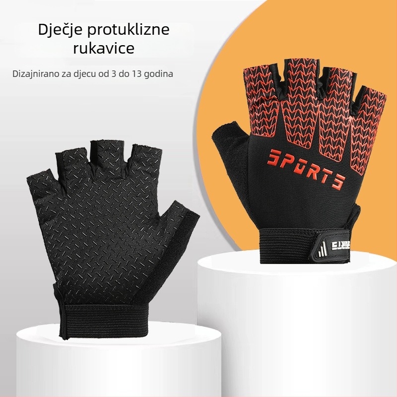 Dječje vanjske sportske rukavice – protuklizne, prozračne, otporne na habanje, poliester, rukavice s pola prsta, za dob 4–12 godina, ljeto i jesen