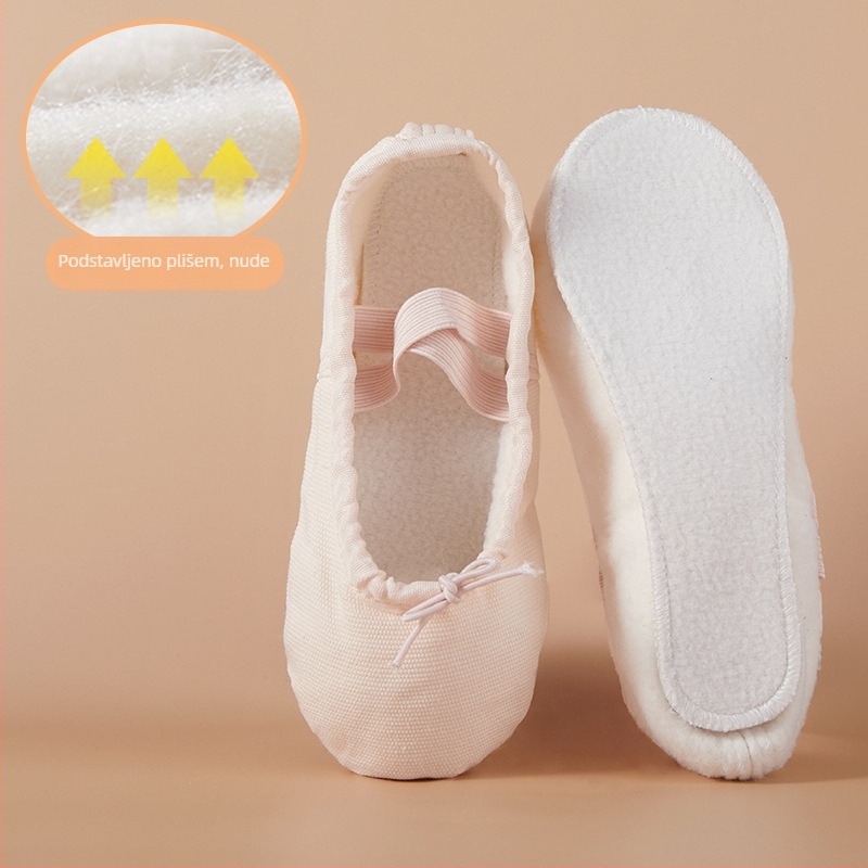 Dječje plesne cipele, platnena gornja, kožna potplata, debeli dizajn, za balet, moderni i latino ples