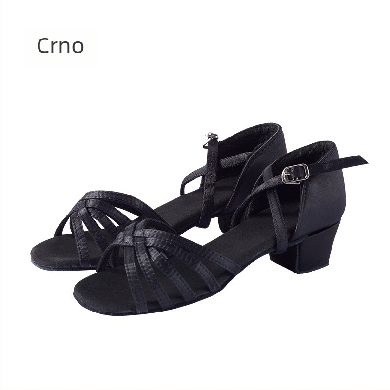 Dječje latino plesne cipele s mekanom potplatom za scenske nastupe; potplata od jelene kože; gornji dio od sintetičke kože i svile; prozračne, uravnotežene, lagane, otporne na habanje; pogodne za balet, moderne ples i latino ples.