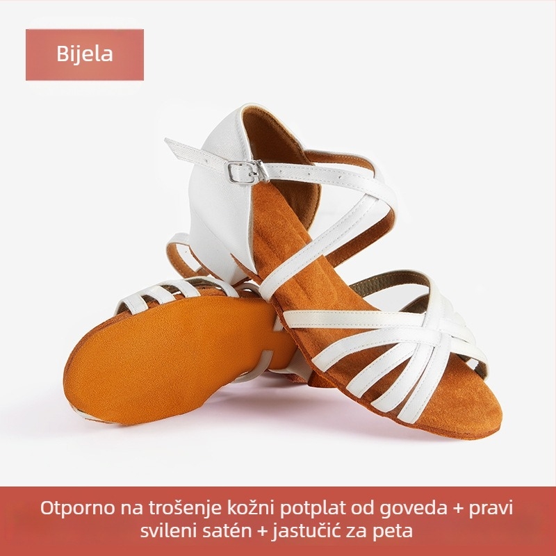 Latino plesne cipele za djecu, mekana potplata od jelene kože, gornji dio od sintetičke kože i svile, prozračne, lagane, apsorpcija udaraca, za balet, moderni ples i latino ples
