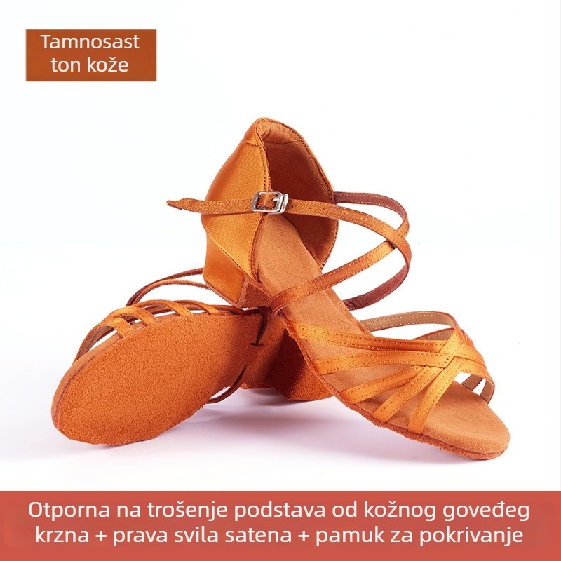 Latino plesne cipele za djecu, mekana potplata od jelene kože, gornji dio od sintetičke kože i svile, prozračne, lagane, apsorpcija udaraca, za balet, moderni ples i latino ples