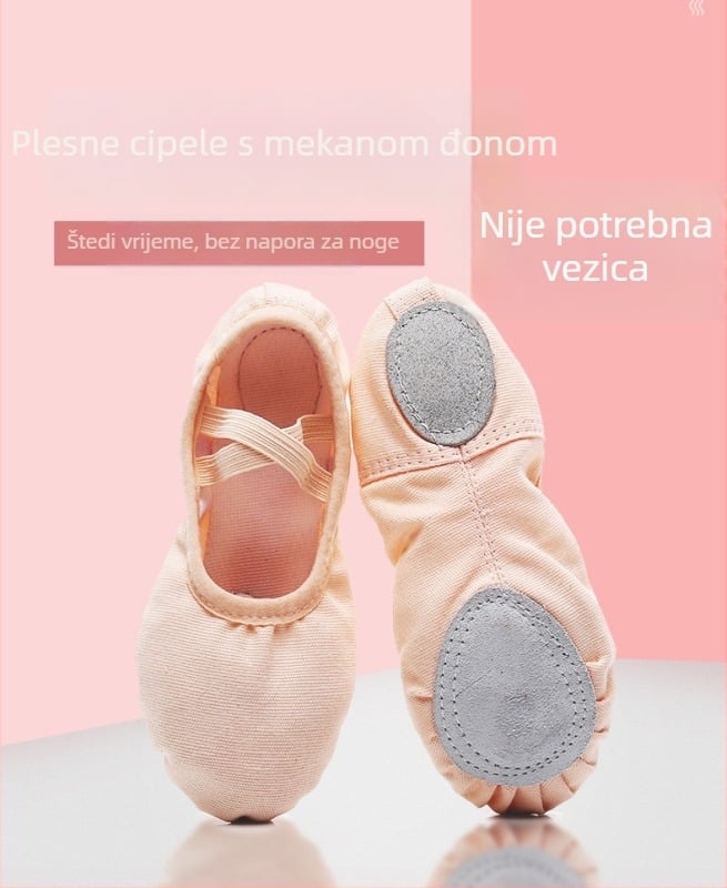 Dječje plesne cipele s platnenim gornjim dijelom, potplata od kože kravljeg podrijetla, prozračne i lagane za balet, moderni i latino ples