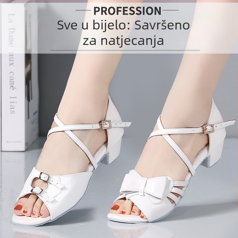 Dječje latinsko plesne cipele za djevojčice, kožna potplata, gornji dio od najlona i kože, niska potpetica