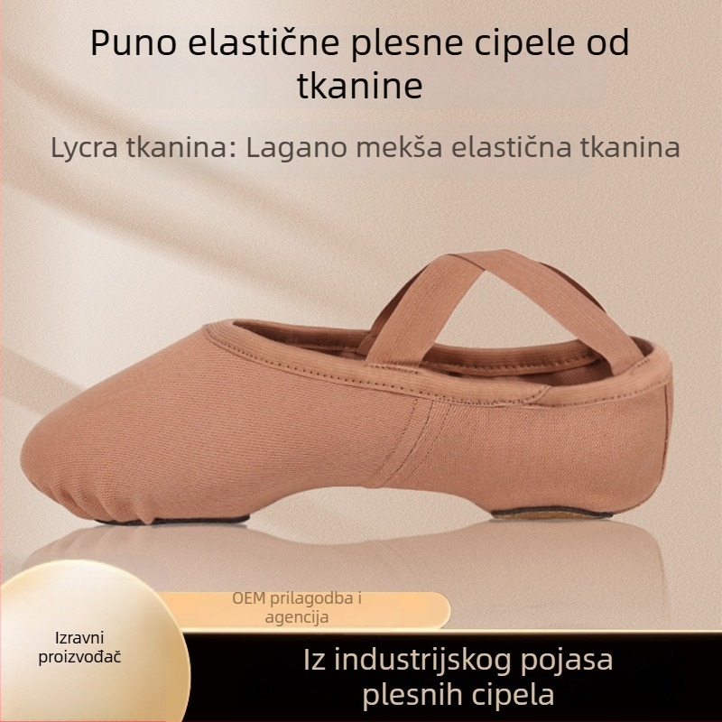 Unisex plesne cipele za balet i moderni ples, kožna potplata, prozračne i lagane, gornji dio od Lycra elastičnog materijala
