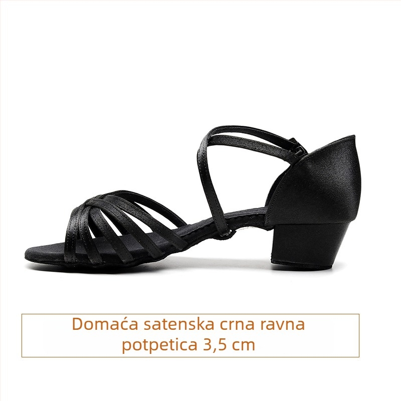 Dječje latino plesne cipele za djevojčice, satenski gornji dio, mekana potplata od kravljeg dlaka, za latino ples, za unutarnje drvene podove