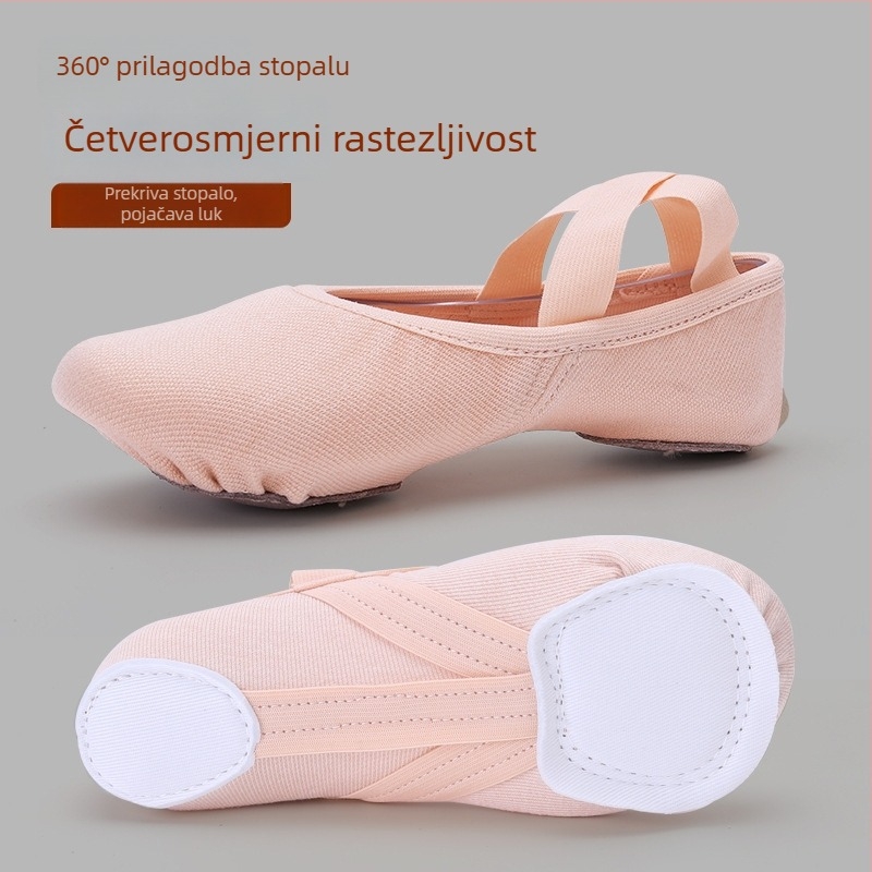 Plesne cipele s gornjom od Lycra elasticke tkanine, kožna potplata; balet i moderni ples; za žene, odrasle; ravnoteža, lakoća, otpornost na trošenje.