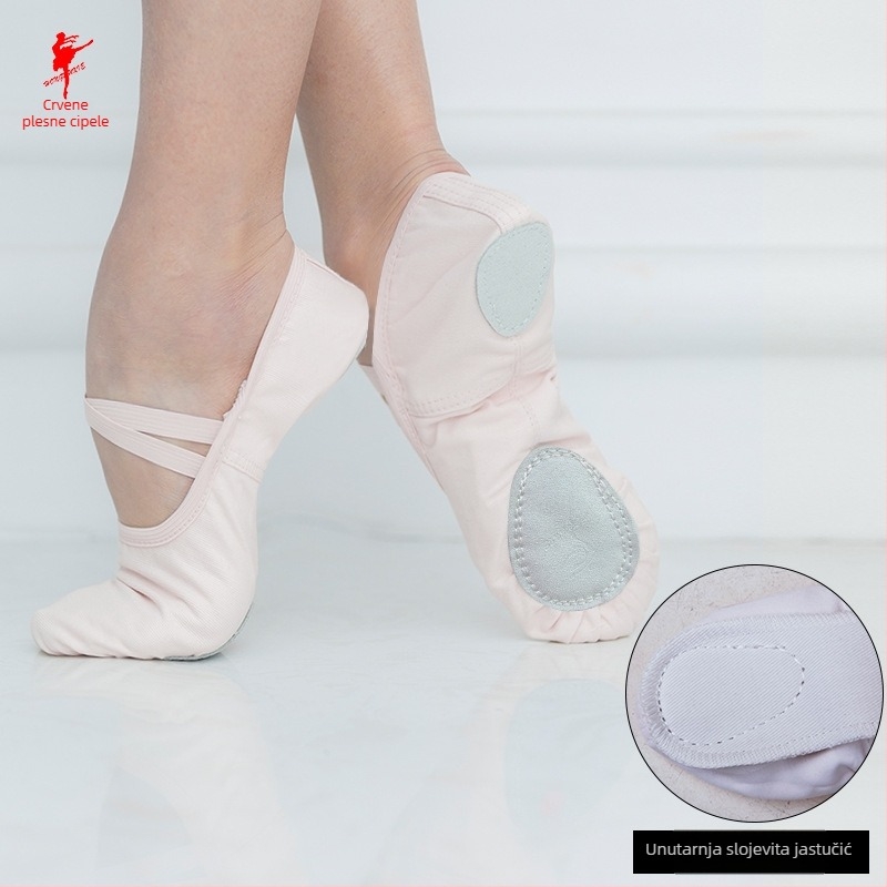 Dječje baletne plesne cipele, kožna potplata, gornji dio od platna i pamuka, unisex, za vježbanje