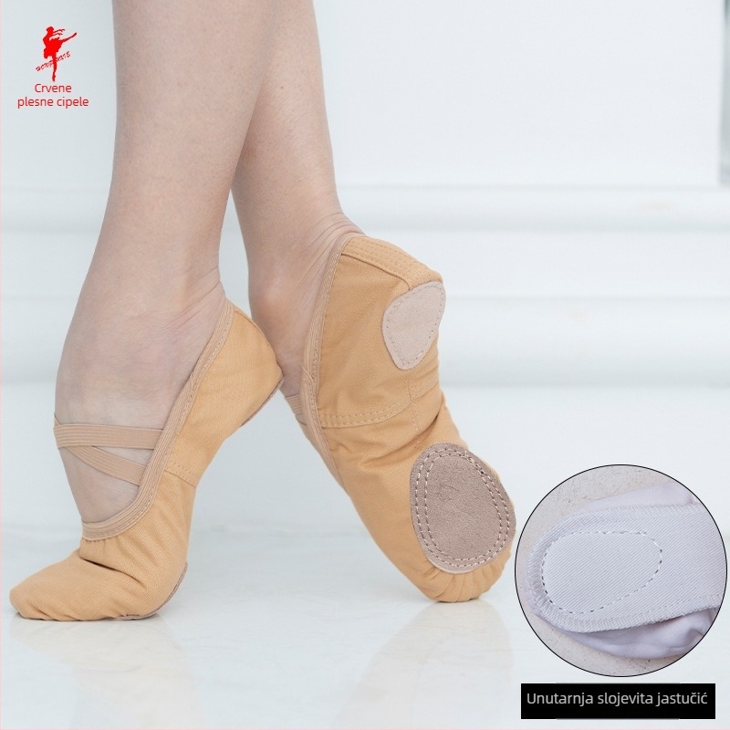 Dječje baletne plesne cipele, kožna potplata, gornji dio od platna i pamuka, unisex, za vježbanje