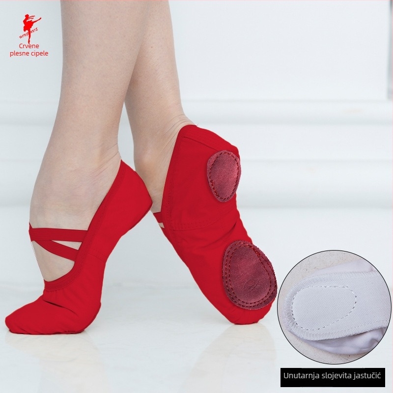 Dječje baletne plesne cipele, kožna potplata, gornji dio od platna i pamuka, unisex, za vježbanje