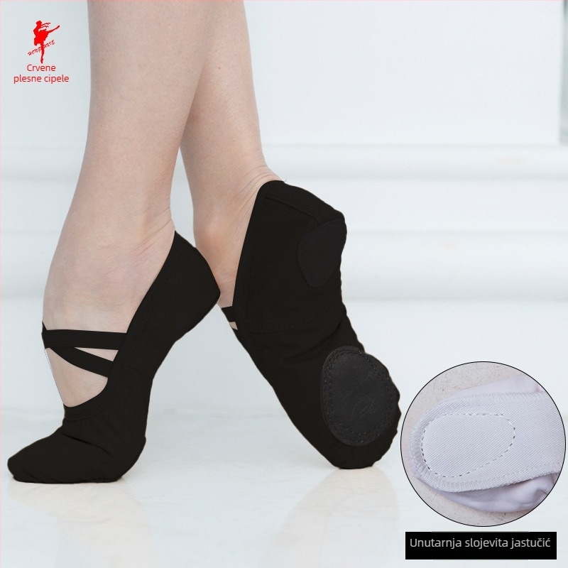 Dječje baletne plesne cipele, kožna potplata, gornji dio od platna i pamuka, unisex, za vježbanje