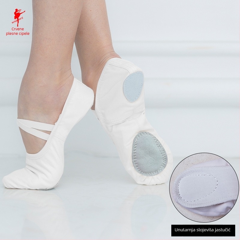 Dječje baletne plesne cipele, kožna potplata, gornji dio od platna i pamuka, unisex, za vježbanje