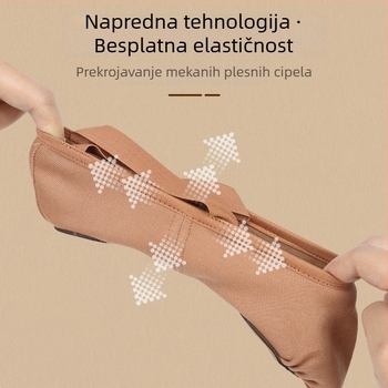Unisex plesne cipe od elastične tkanine s kožnim đonom, prozračne i lagane; prikladne za balet, moderni ples, latino i etnički ples.