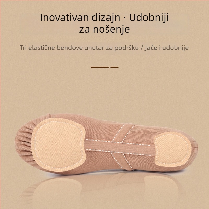 Unisex plesne cipe od elastične tkanine s kožnim đonom, prozračne i lagane; prikladne za balet, moderni ples, latino i etnički ples.