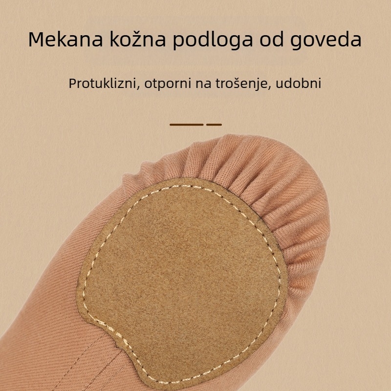 Unisex plesne cipe od elastične tkanine s kožnim đonom, prozračne i lagane; prikladne za balet, moderni ples, latino i etnički ples.