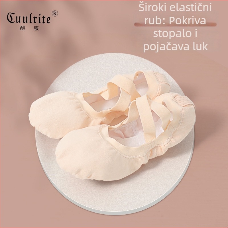Plesne cipele bez vezivanja s elastičnim otvorom, lagana potplata, platnena špička, za balet i jogu, dizajn mačje šape