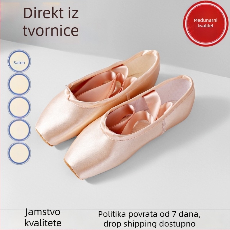 Pointe cipele s vezicom, svileni gornji dio, kožna potplata, prozračne