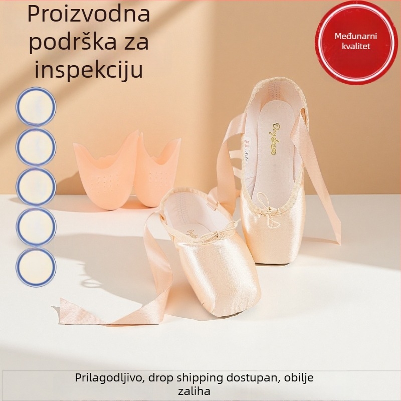 Pointe cipele s vezicom, svileni gornji dio, kožna potplata, prozračne