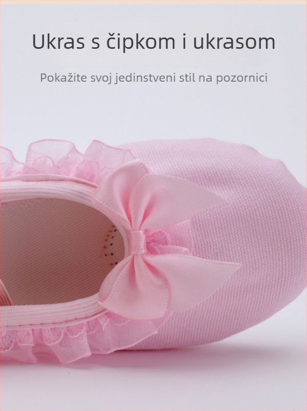 Dječje baletne plesne cipele za djevojčice — platnene gornji dio, kožna đon, prozračne, lagane, otporne na habanje