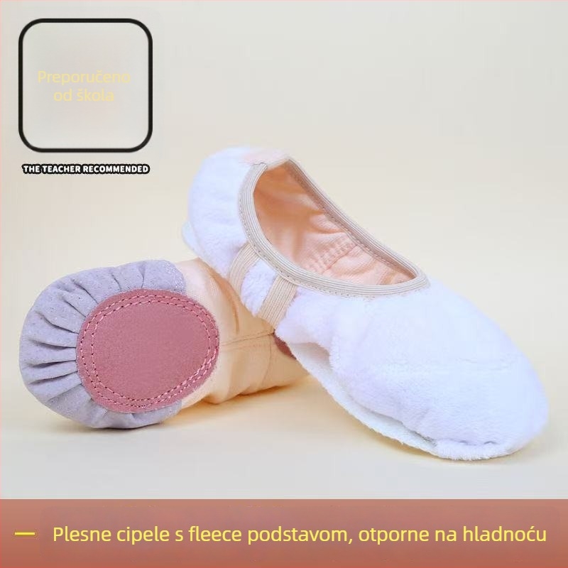 Dječje plesne cipele za balet – gornji dio od platna, potplat od umjetne kože, debeli dizajn, bez vezica, za balet i moderan ples