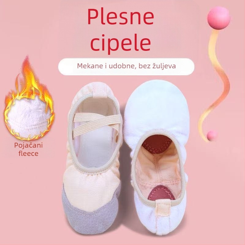 Dječje plesne cipele za balet – gornji dio od platna, potplat od umjetne kože, debeli dizajn, bez vezica, za balet i moderan ples