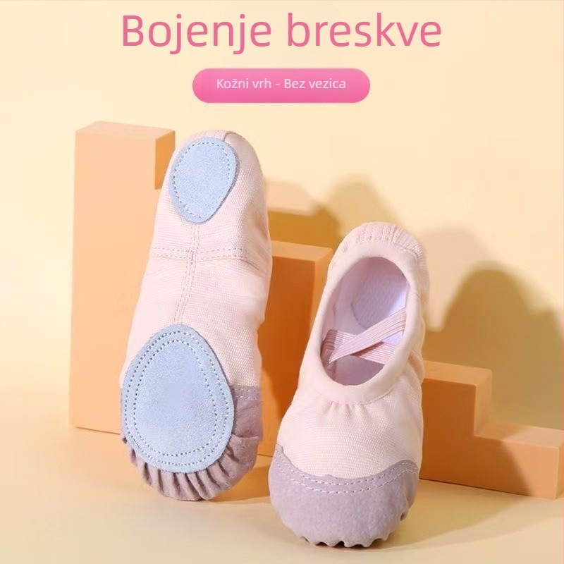 Dječje plesne cipele za balet – gornji dio od platna, potplat od umjetne kože, debeli dizajn, bez vezica, za balet i moderan ples