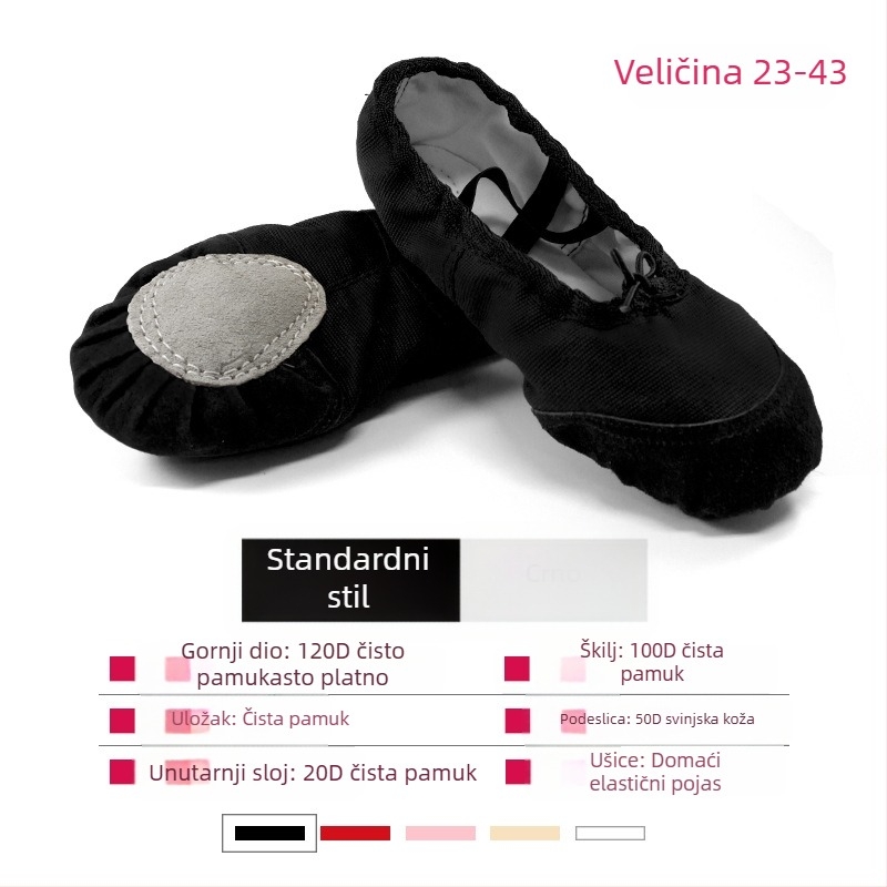 Baletanke s mekim dnom, gornji dio od platna, unisex neutralan stil, za baletnu vježbu