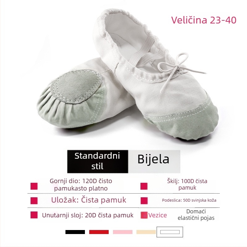 Baletanke s mekim dnom, gornji dio od platna, unisex neutralan stil, za baletnu vježbu