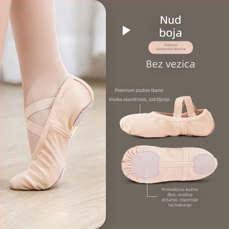 Balet cipele za žene i djevojčice, elastični materijal, bez vezivanja, mekan potplat, dizajn mačjih šapa