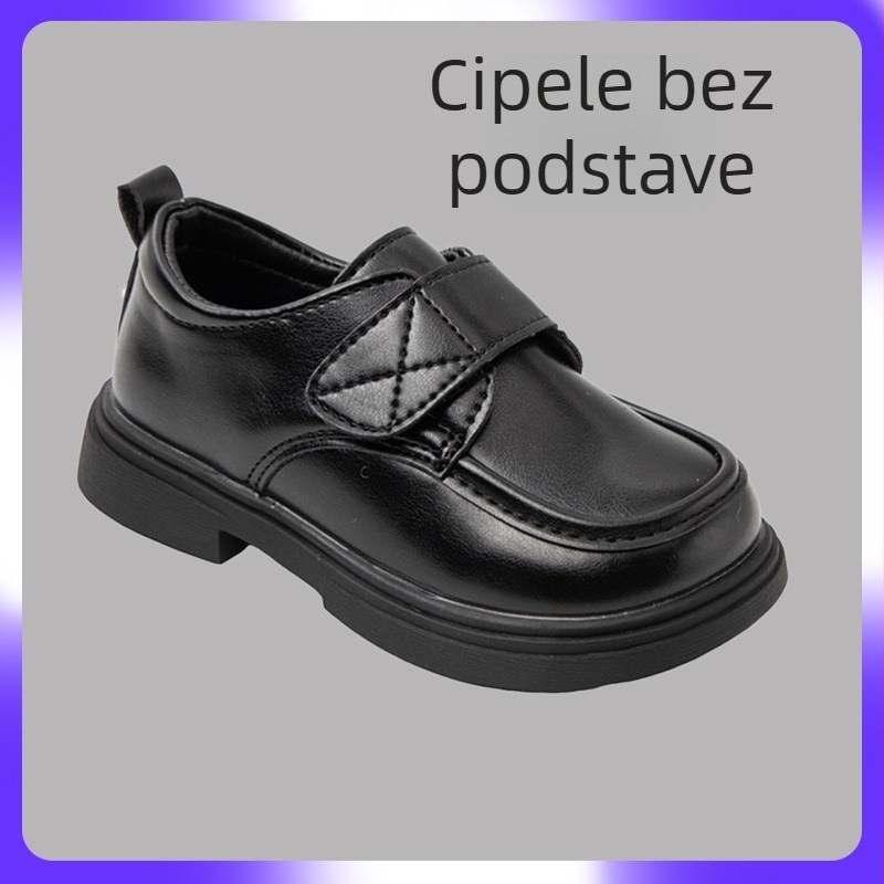 Muške crne PU obuće za nastupe, s Velcro zatvaračem, fleece unutrašnjost, gumeni potplat, za uzrast 4–12 godina