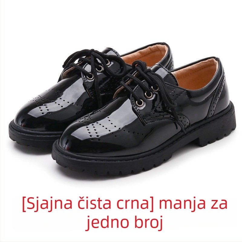 Dječje kožne cipele za dječake, korejskog stila, niski gornji dio, PU gornji dio, plastična potplat, brogue gravirani detalji, prozračnost, vodootporne, protuklizne