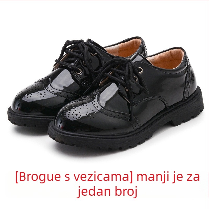 Dječje kožne cipele za dječake, korejskog stila, niski gornji dio, PU gornji dio, plastična potplat, brogue gravirani detalji, prozračnost, vodootporne, protuklizne