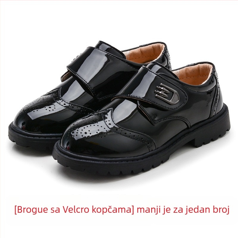 Dječje kožne cipele za dječake, korejskog stila, niski gornji dio, PU gornji dio, plastična potplat, brogue gravirani detalji, prozračnost, vodootporne, protuklizne
