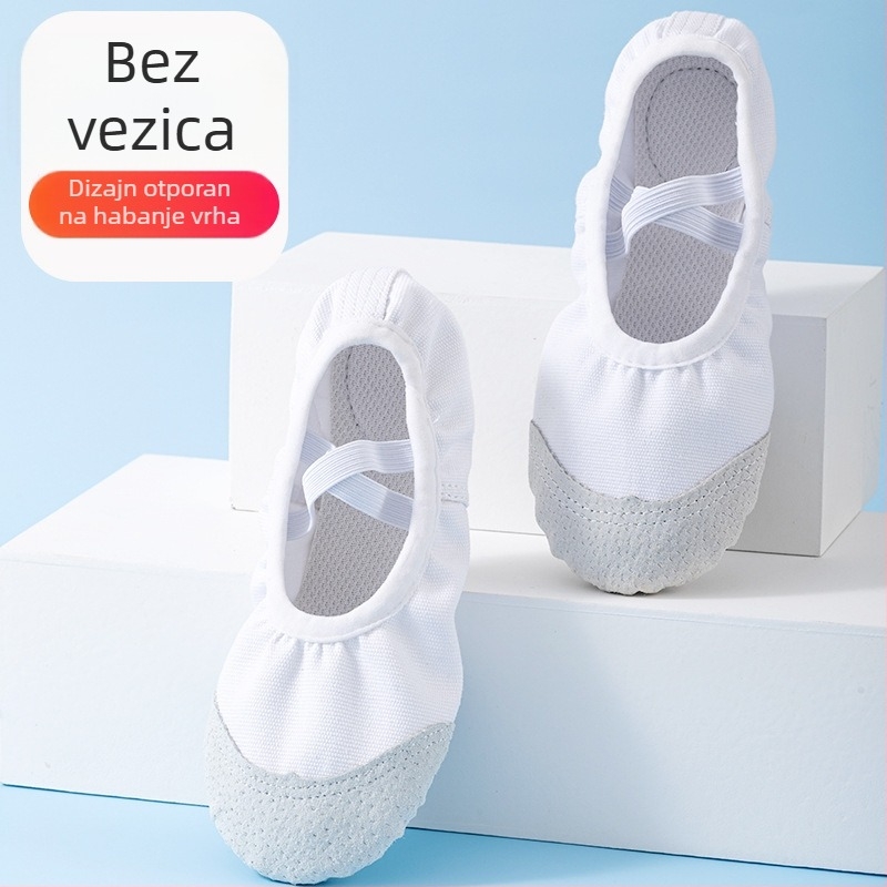 Dječje plesne cipele, unisex, s platnenim gornjim dijelom i kožnom potplatom, za balet, moderni ples i latino ples — prozračnost, laganost, otporne na habanje
