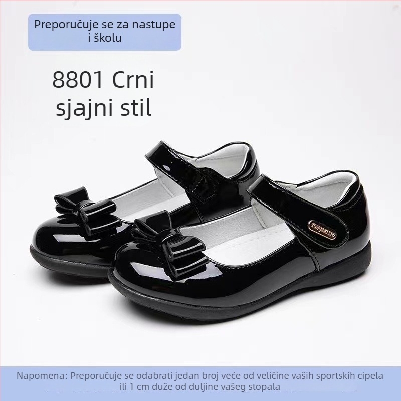 Dječje kožne cipele, crne, za školu i nastupe na pozornici, stil princeze