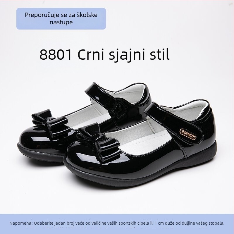 Dječje kožne cipele, crne, za školu i nastupe na pozornici, stil princeze