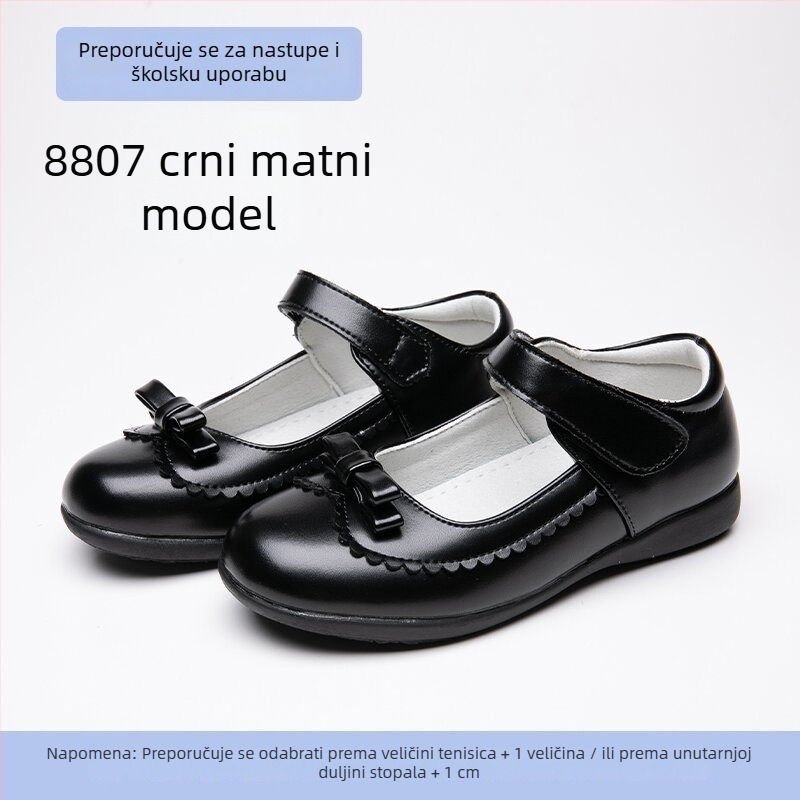 Dječje kožne cipele, crne, za školu i nastupe na pozornici, stil princeze