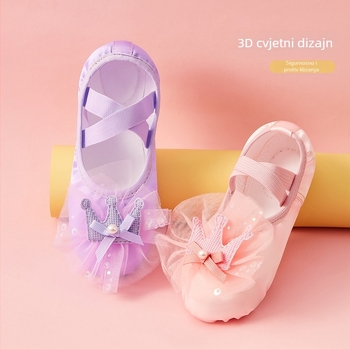 Dječje plesne cipele na slip-on, dizajn mačje šape, saten, cvjetna čipka, mekana potplata od teleće kože