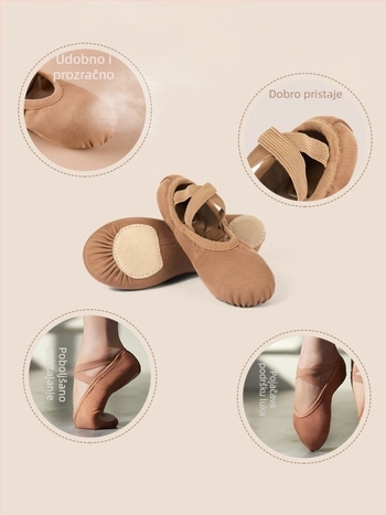 Unisex plesne cipele s mekanom potplatom, prozračne, lagane, otporne; za balet i moderan ples za odrasle.