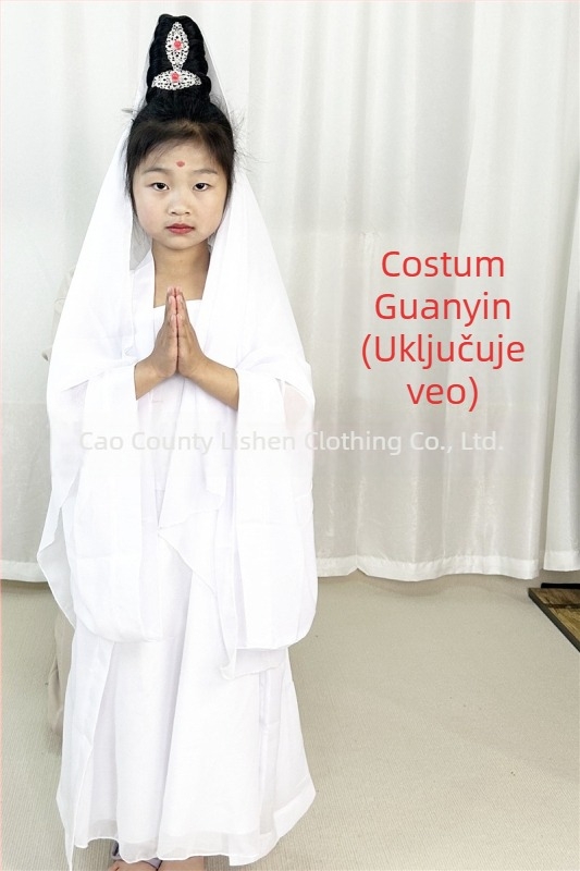 Dječji scenski kostim Guanyin Bodhisattva, kineskog stila; glavna tkanina 76% poliester, mješavina kemijskih vlakana, mekano obrađivanje, unisex.