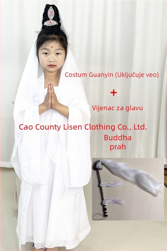 Dječji scenski kostim Guanyin Bodhisattva, kineskog stila; glavna tkanina 76% poliester, mješavina kemijskih vlakana, mekano obrađivanje, unisex.