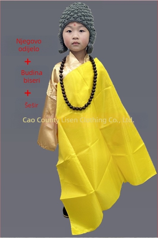 Dječji scenski kostim Guanyin Bodhisattva, kineskog stila; glavna tkanina 76% poliester, mješavina kemijskih vlakana, mekano obrađivanje, unisex.