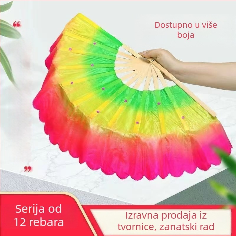 Bambusni fan za kvadratni ples, dvostrani rekvizit, klasični stil, marka Qianlong Drama Factory