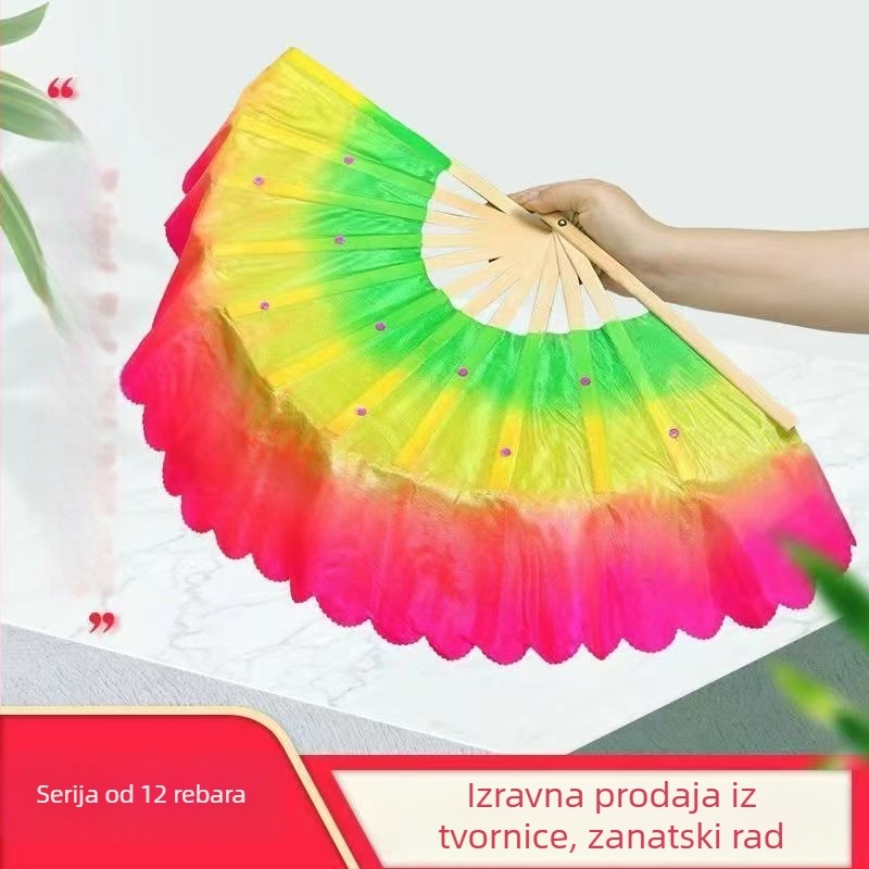 Bambusni fan za kvadratni ples, dvostrani rekvizit, klasični stil, marka Qianlong Drama Factory