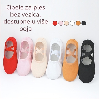 Dječje plesne cipele, bez vezica, platnene gornje, kožna potplata, za balet, moderni i latino ples