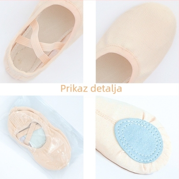 Dječje plesne cipele, bez vezica, platnene gornje, kožna potplata, za balet, moderni i latino ples
