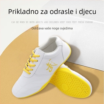 Unisex tenisice za dvoranu za trening borilačkih vještina – prirodna koža, dišuća mrežasta unutrašnjost, niski gornji dio, gumena potplat, protuklizne