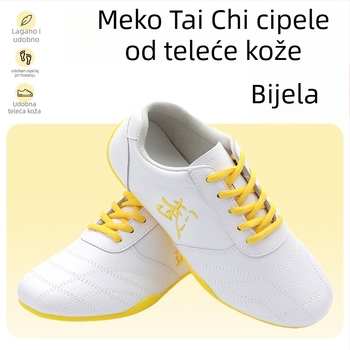 Unisex tenisice za dvoranu za trening borilačkih vještina – prirodna koža, dišuća mrežasta unutrašnjost, niski gornji dio, gumena potplat, protuklizne